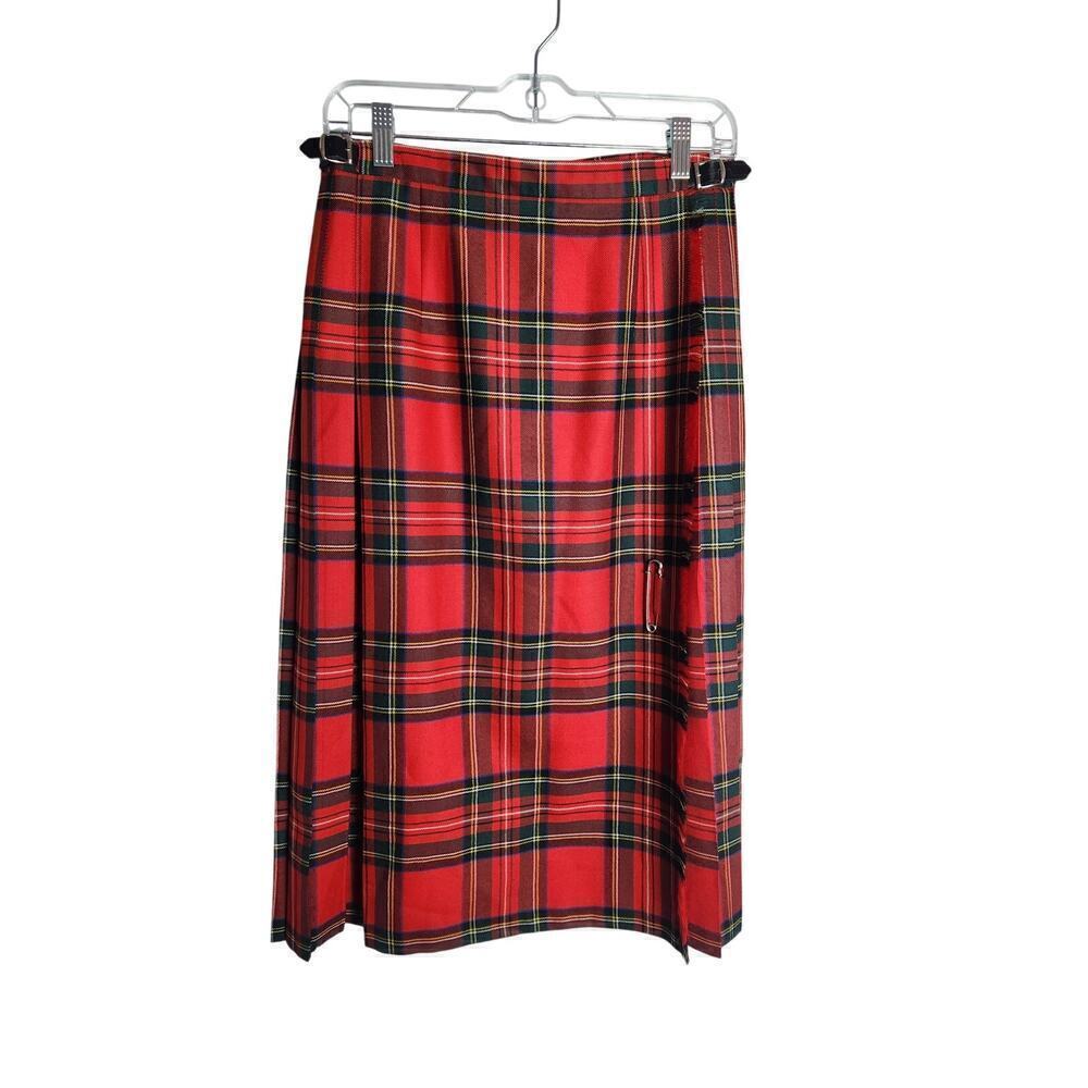 VTG Blarney Woolen Mills Royal Stewart Red Tartan Plaid skirt US Size 12 holiday
